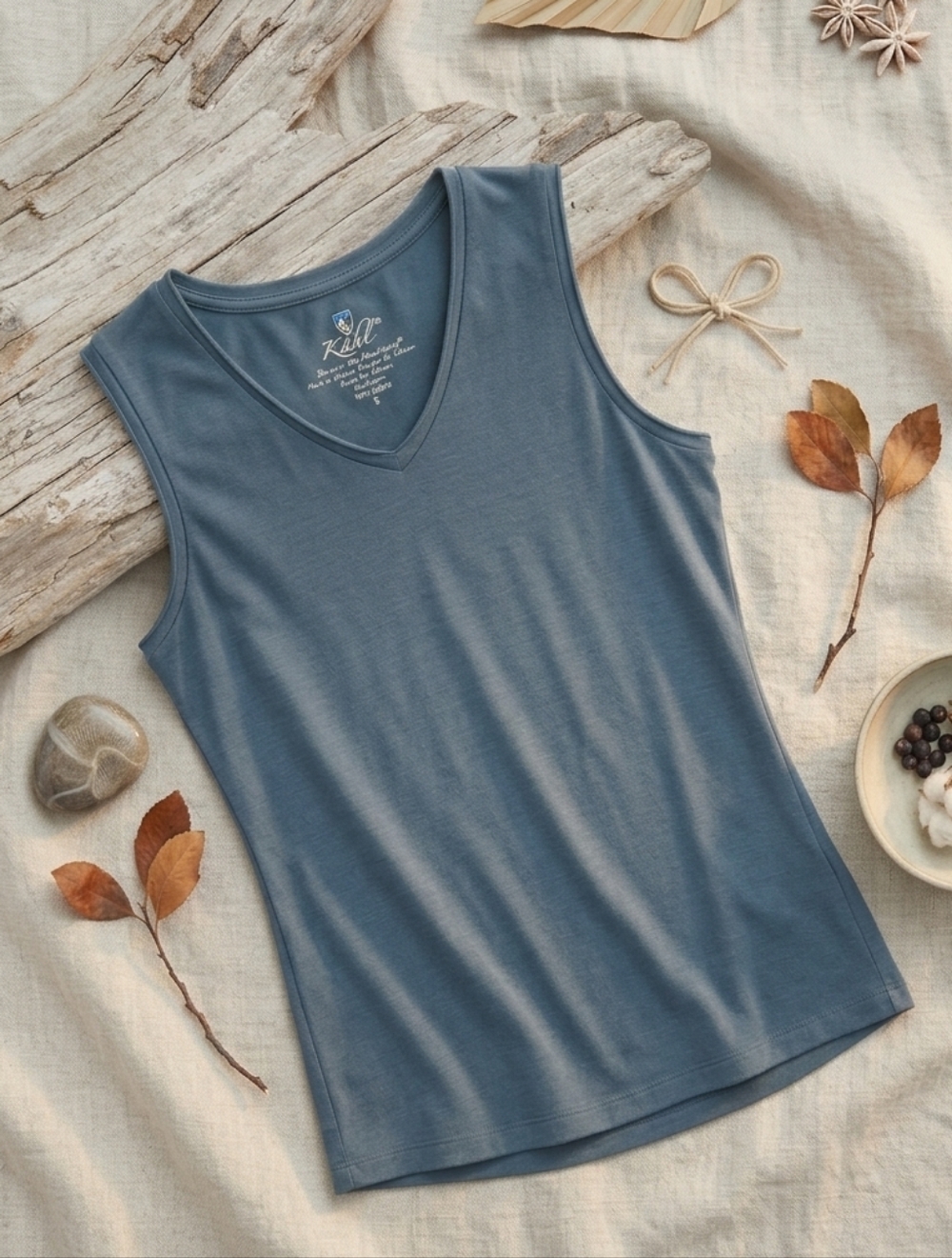 Kuhl Vega Blue V-Neck Tank Top Small Soft 100% Organic Cotton Sustainable GOTS